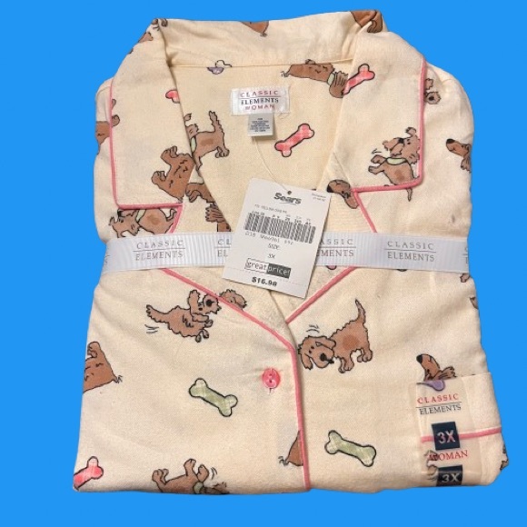 Classic Elements Women's Pajama Set - Cream with Dog and Bone Print - Picture 2 of 6